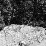Long way down with foot.