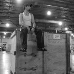 Sitting on our crate.
