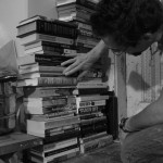 Digging through the stacks.