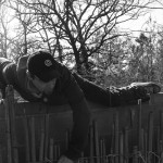 Scaling a wall.
