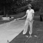 Hosing down the slip-n-slide.
