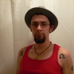 Red A-shirt with good hat.