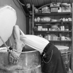 Emptying the bisque kiln.