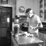 Making my new pork chop sandwich.