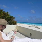 Reading on the terrace.