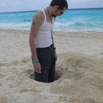 Searching for buried treasure.